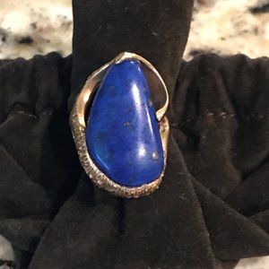 Antique Custom Designed 14K Yellow Gold Lapis Ring